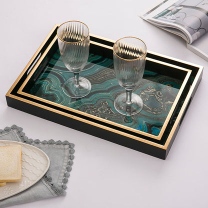 Moss Agate stone pattern glass tray for mushroom jewelry inspiration.