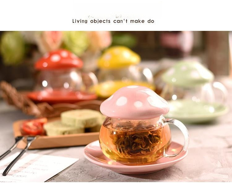 Love Mushroom Big Belly Tea Separation Glass Cup