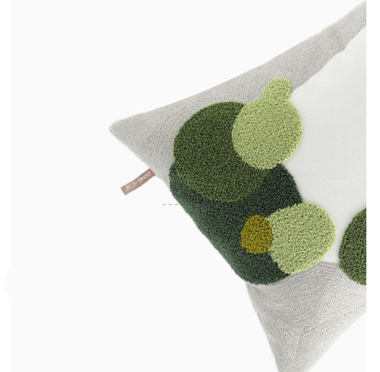 Artful Green Pillow - 50cm diameter, nature-inspired design with moss and jewelry accents, elevates living room decor with unique and creative flair - inspired by mushroom designs.